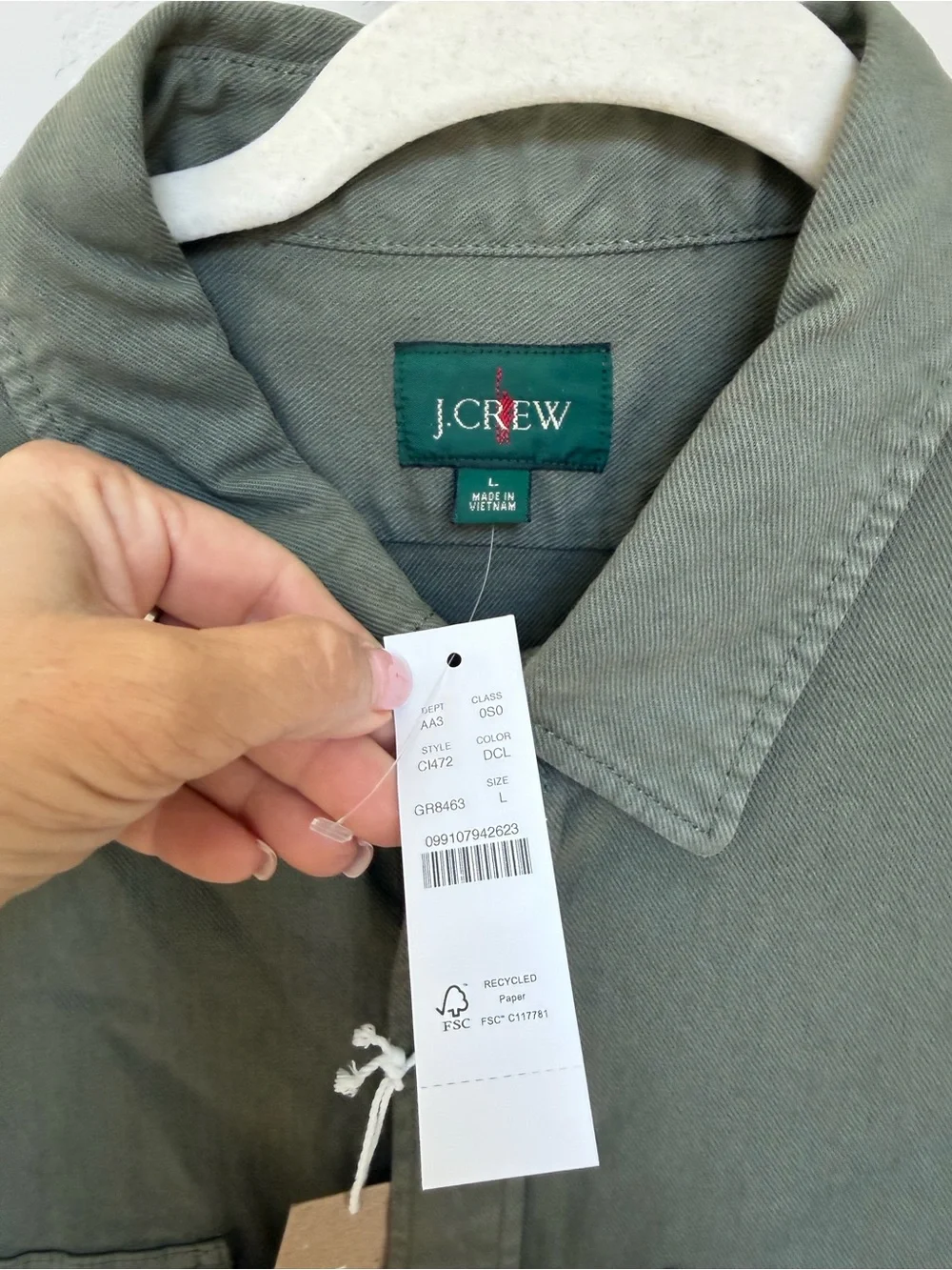 J.Crew Men’s Utility Workshirt Olive Green NWT Size Large